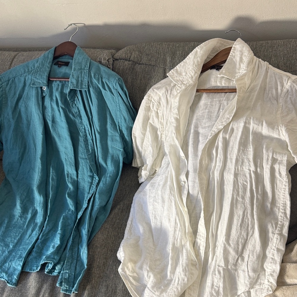 Quince Teal and White short sleeve linen Shirts
